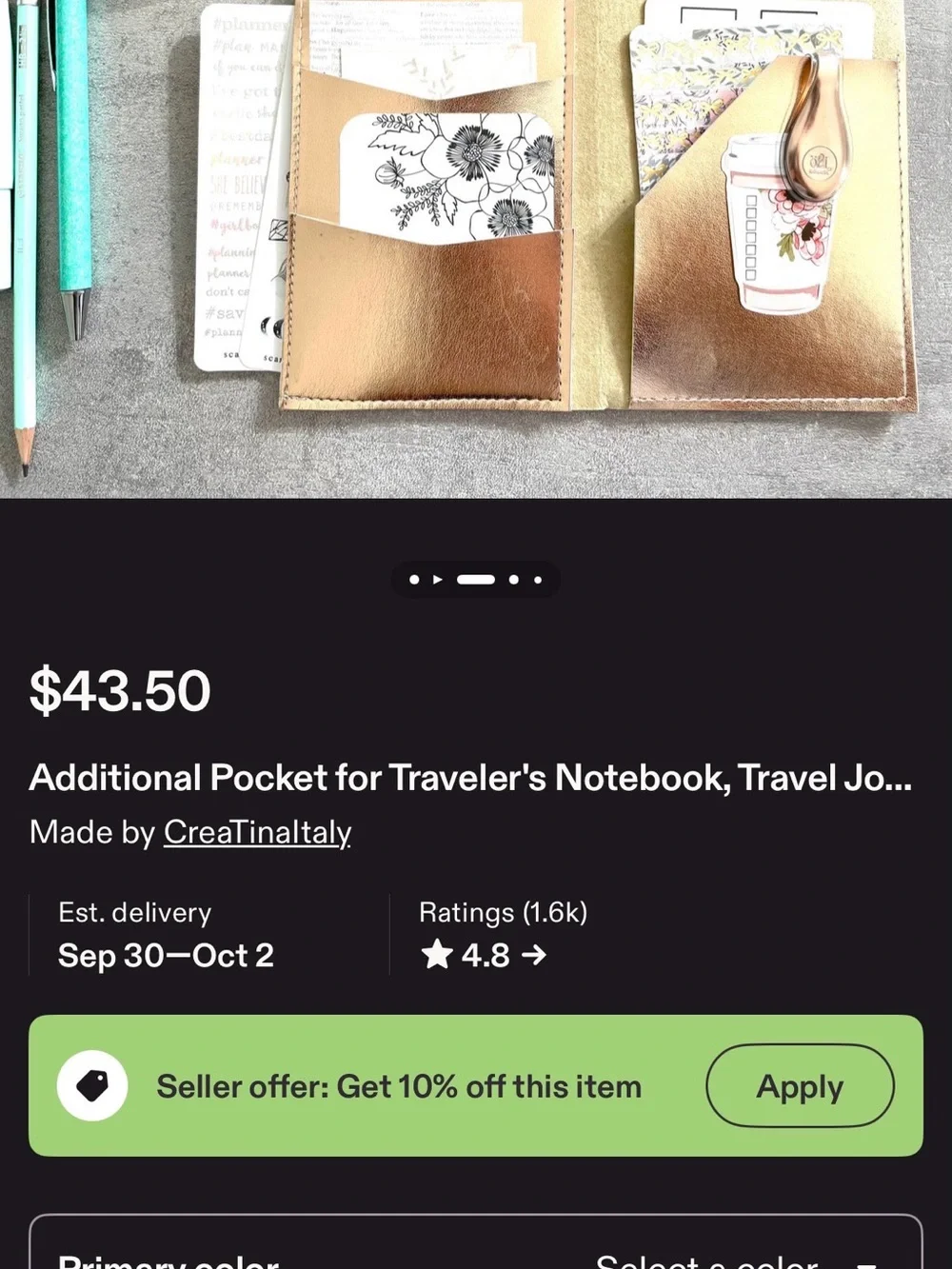 Additional Pocket for Travelers Notebook A6